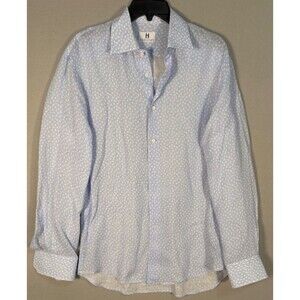 HADLEIGHS Shirt Mens 15.75/ 40 Light Blue Geometric Cotton Beach Made In Italy